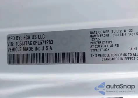 2023 Jeep Gladiator Sport S 4X4 from USA, damaged, VIN 1C6JJTAGXPL571283